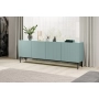 Komoda Nicole 200 cm z ryflowanym frontem i metalowymi nogami- szałwia / czarne nóżki - Limitowana oferta